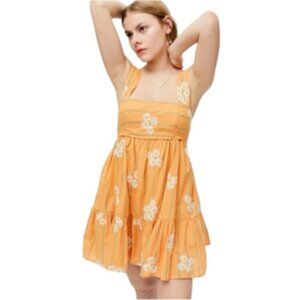 Urban Outfitters Floral Creamsicle Embroidered Ruffled Mini Dress XS